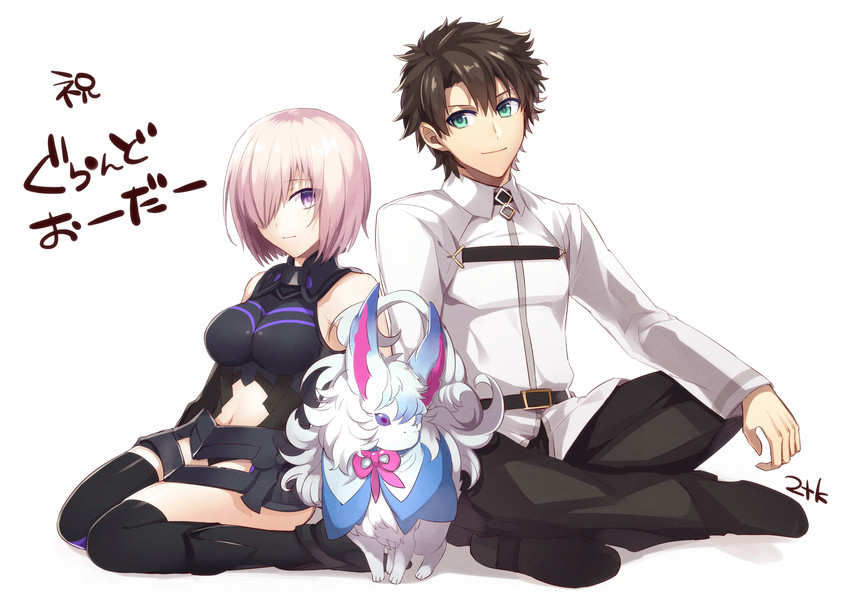 mash kyrielight, fujimaru ritsuka, and fou (fate and 1 more) drawn by nitaka_(fujikichi)