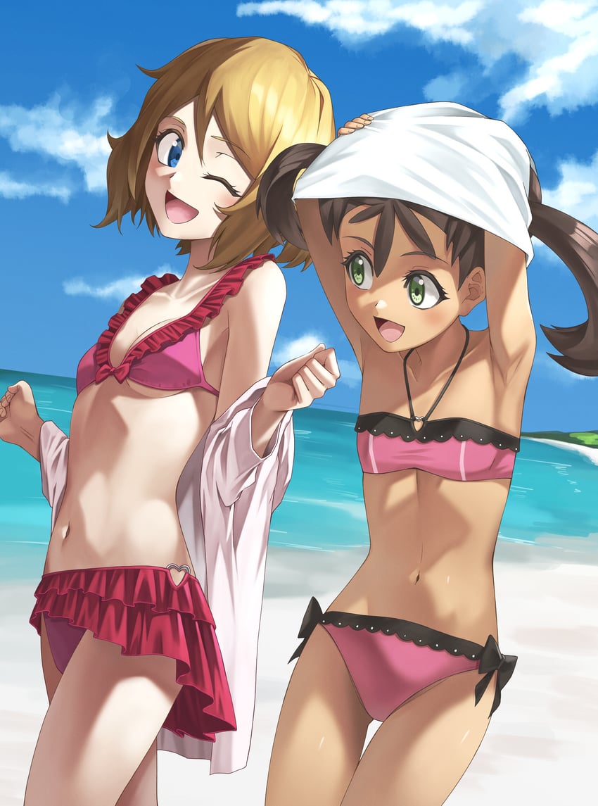 serena and shauna (pokemon and 1 more) drawn by rourou_ill