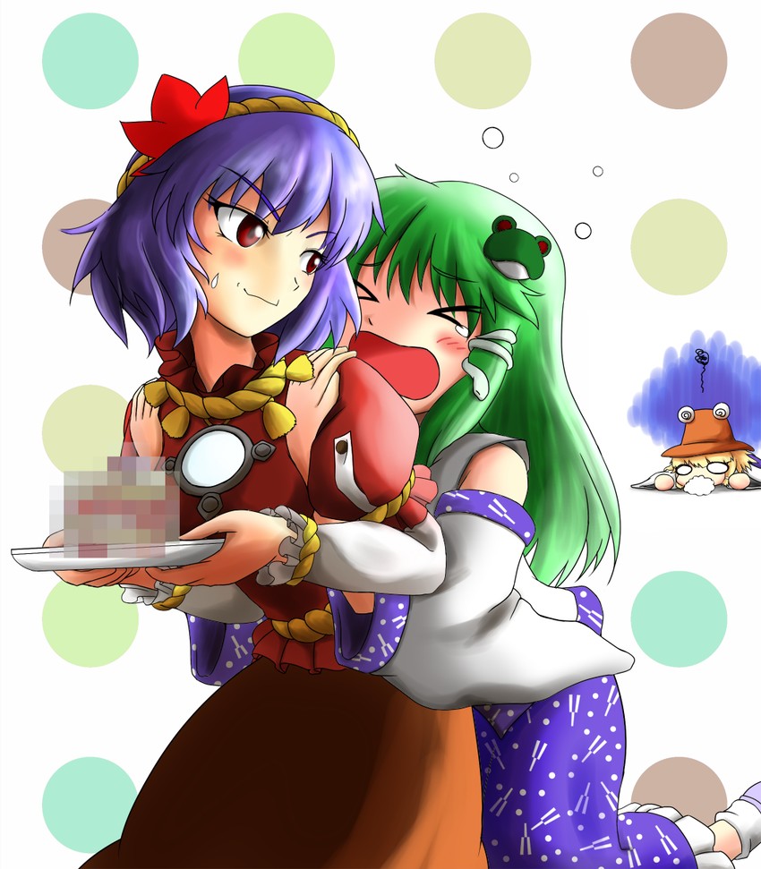 kochiya sanae, moriya suwako, yasaka kanako, and pyonta (touhou) drawn by tamasan