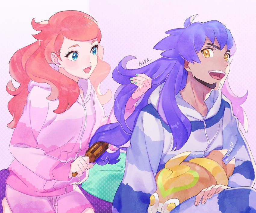 leon, sonia, and yamper (pokemon and 2 more) drawn by honoboooono