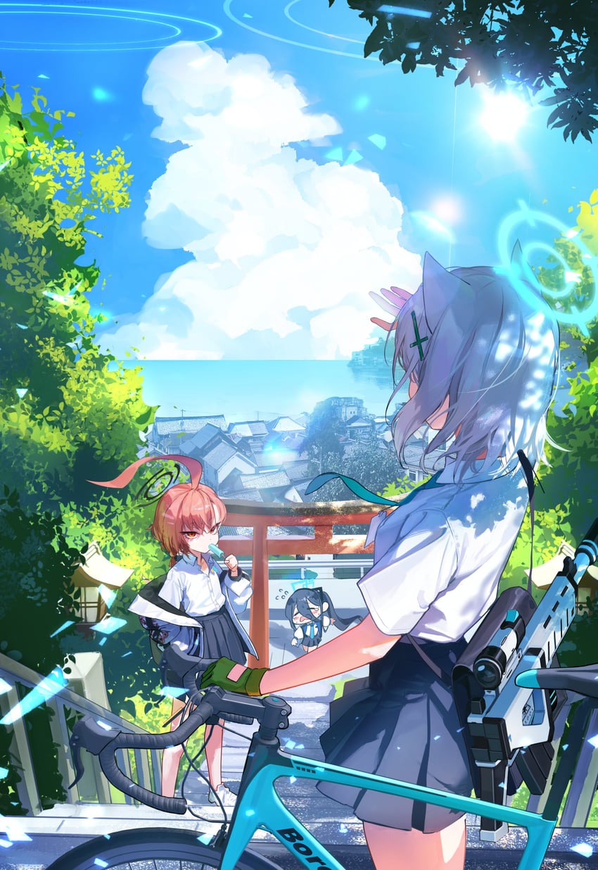 shiroko, aris, and neru (blue archive) drawn by ggoc_ill