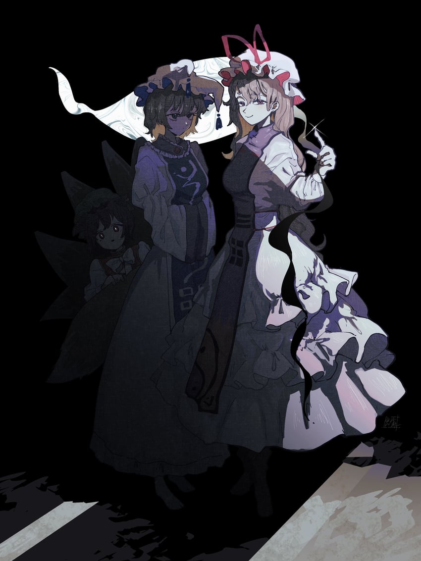 yakumo yukari, yakumo ran, and chen (touhou) drawn by sokura_(mochichitose)
