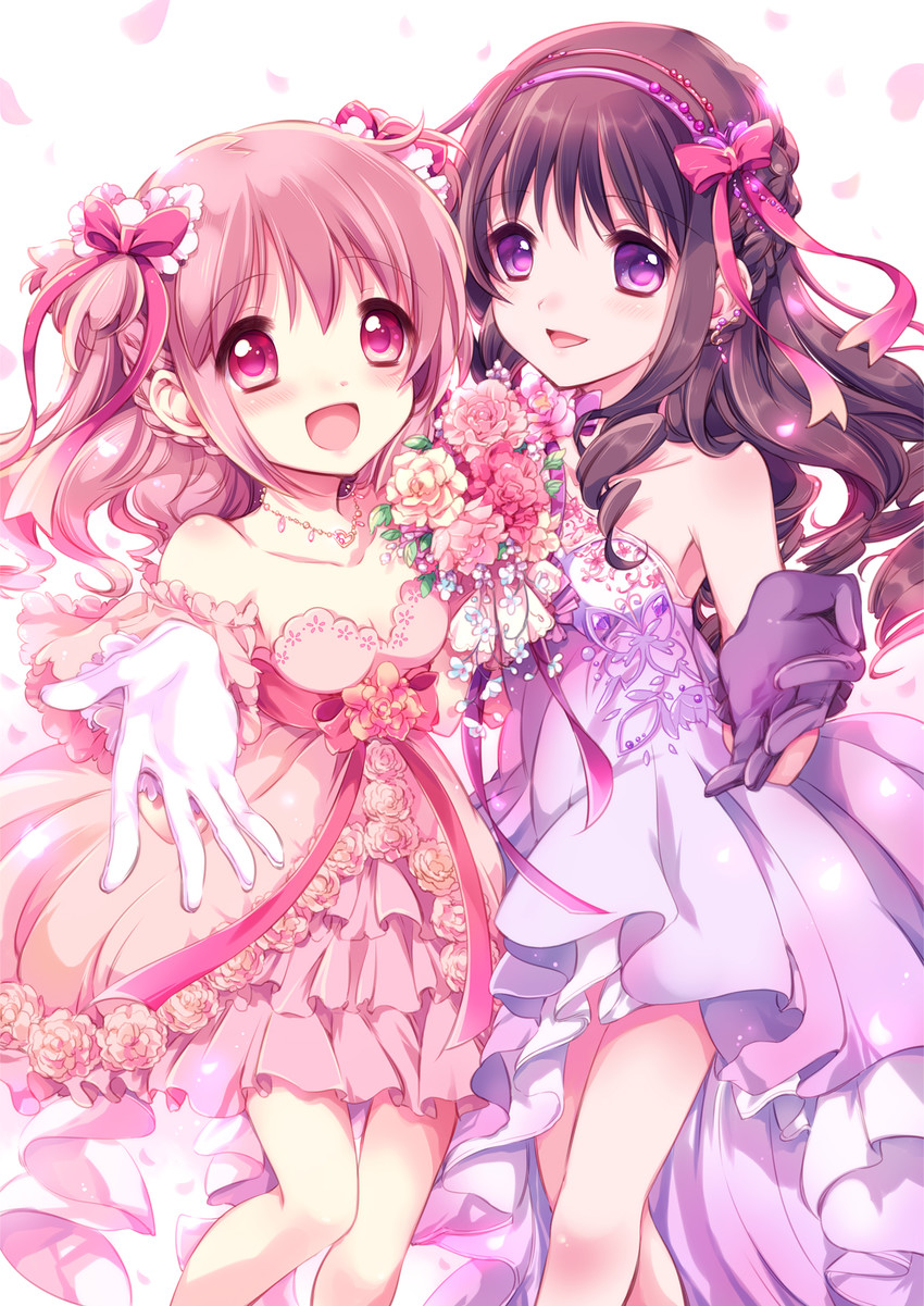 akemi homura and kaname madoka (mahou shoujo madoka magica) drawn by yamada_ako