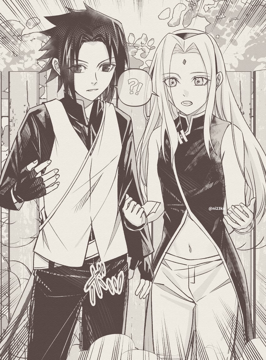 haruno sakura and uchiha sasuke (naruto and 1 more) drawn by niku_(ni23ku)