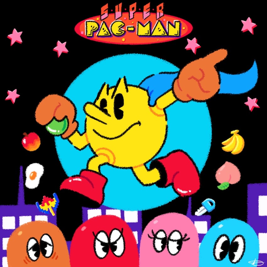 pac-man, blinky, inky, pinky, and clyde (pac-man and 1 more) drawn by jradical2014