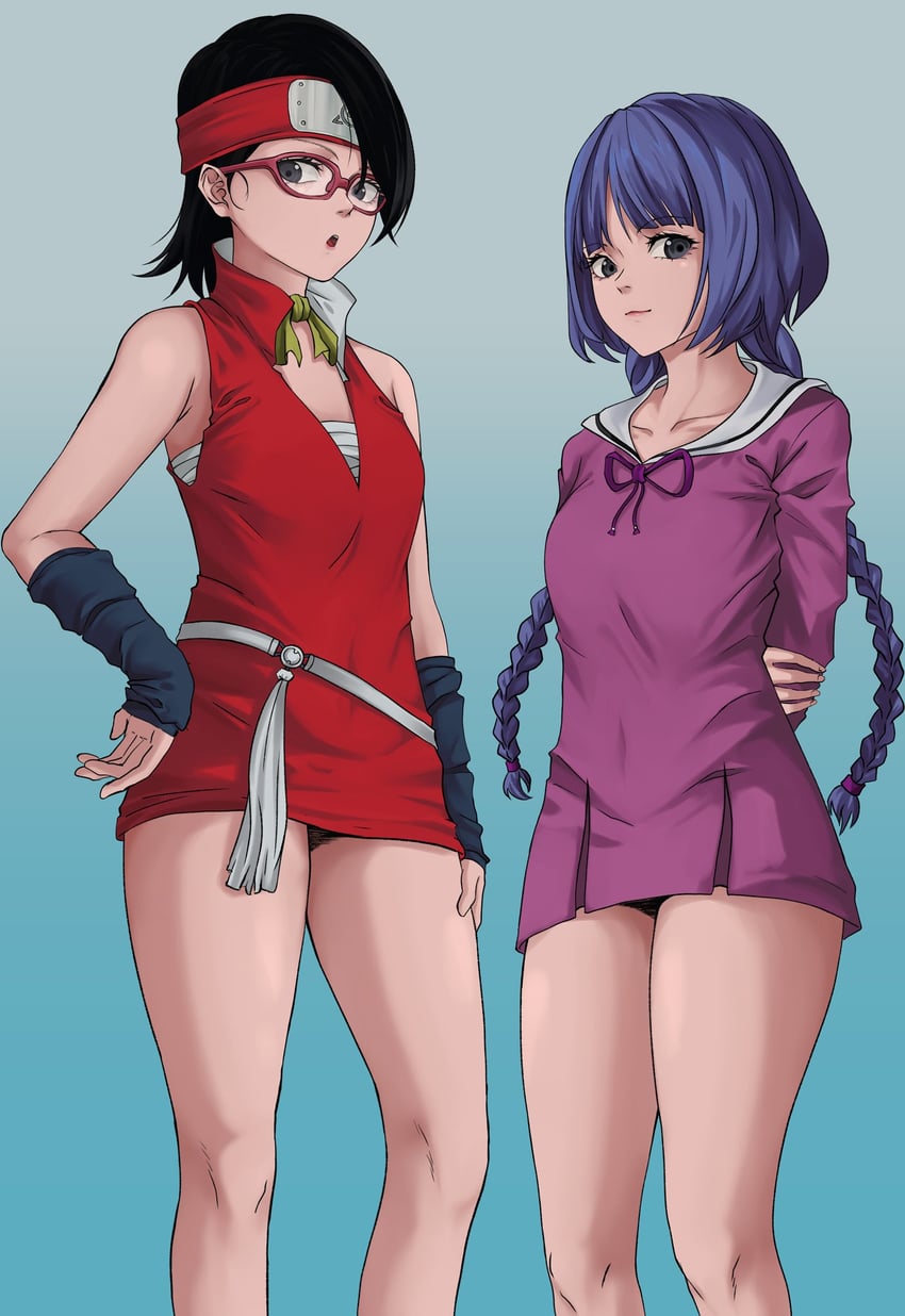 uchiha sarada and kakei sumire (naruto and 1 more) drawn by mana_(manasenshou)