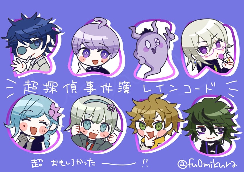 yuma kokohead, shinigami, halara nightmare, vivia twilight, desuhiko thunderbolt, and 3 more (master detective archives: rain code) drawn by fumikura_(fu0mikura)