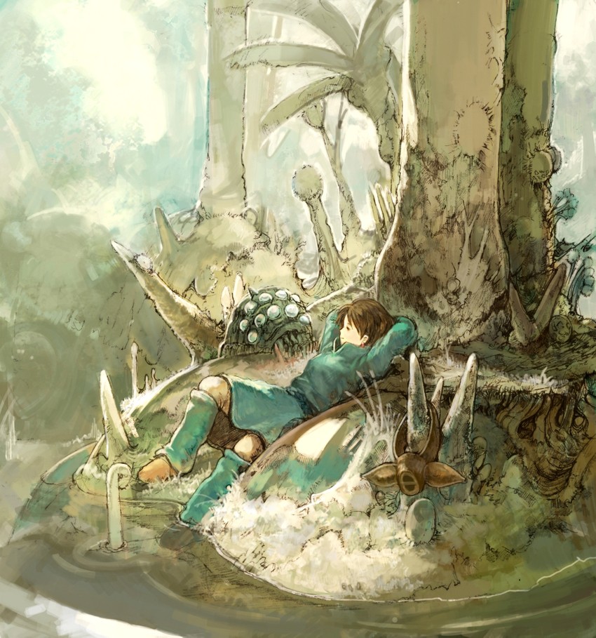 nausicaa and ohmu (kaze no tani no nausicaa) drawn by burari