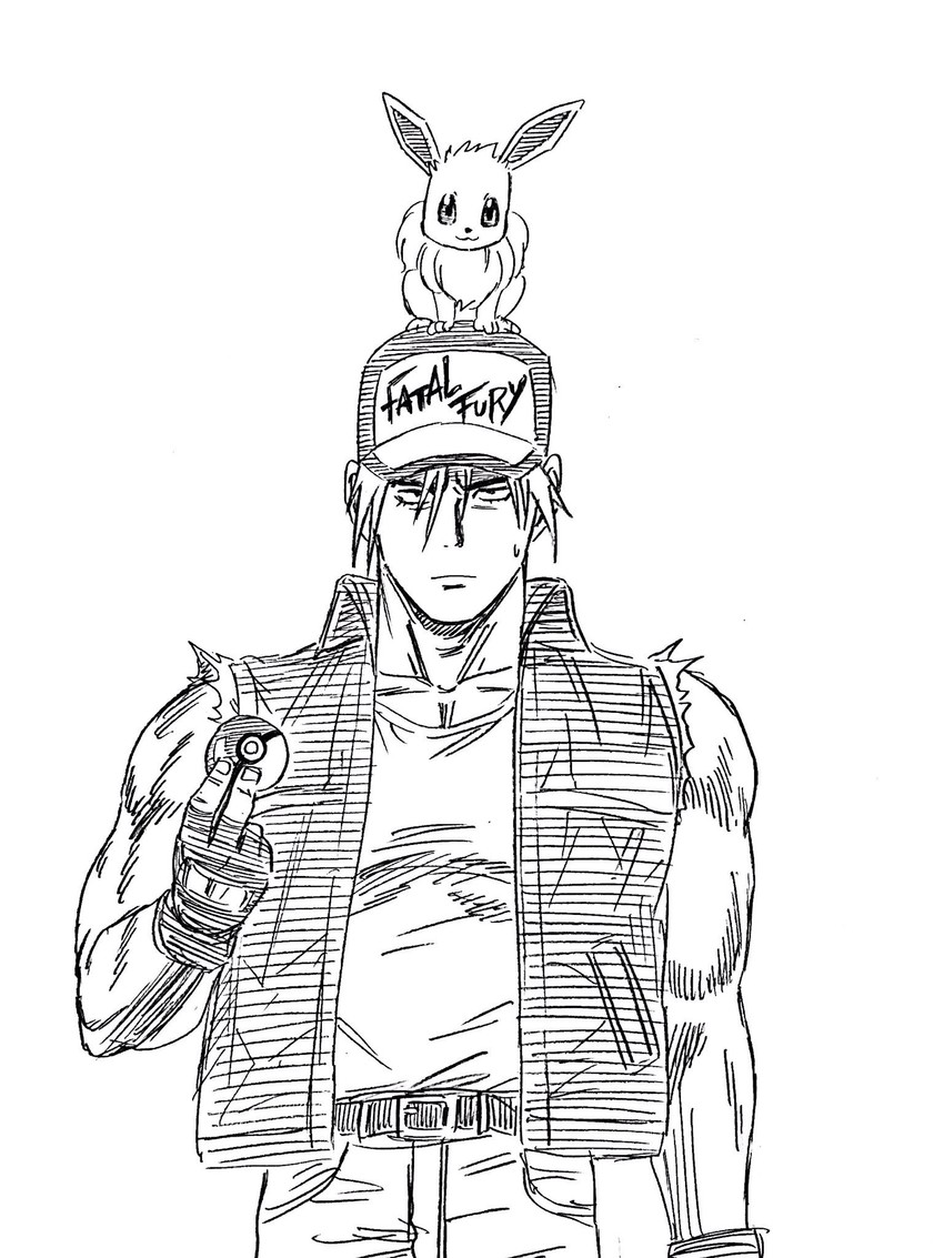 eevee and terry bogard (pokemon and 3 more) drawn by lee_(dragon_garou)