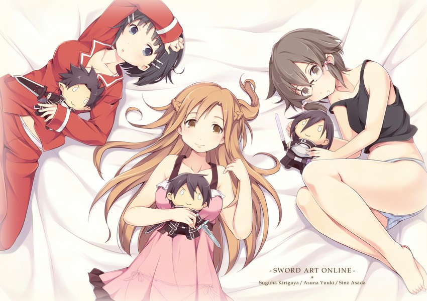 asuna, kirito, kirigaya suguha, and asada shino (sword art online) drawn by itoichi.