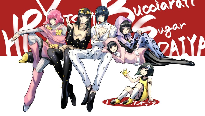 bruno bucciarati, hot pants, higashikata daiya, sugar mountain, higashikata tsurugi, and 1 more (jojo no kimyou na bouken and 3 more) drawn by tiyi_(tiyi_a09)