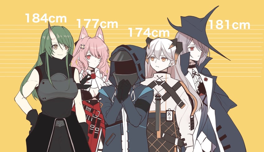 doctor, saria, hoshiguma, gladiia, and pozyomka (arknights) drawn by moi2m3