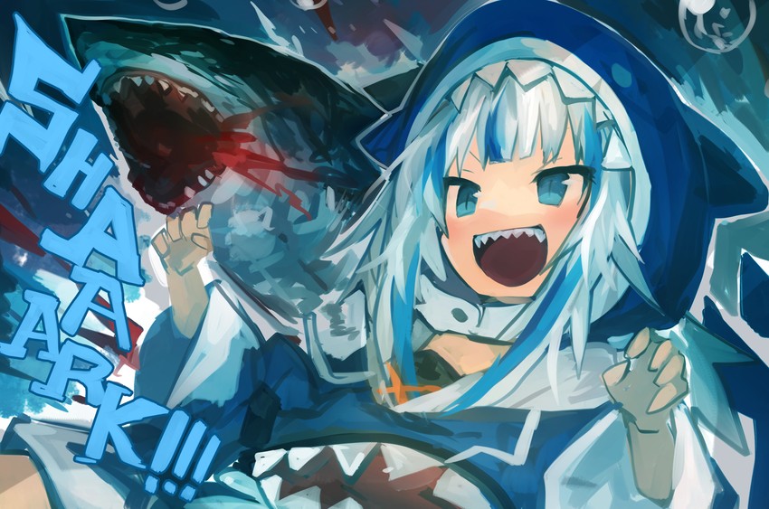 gawr gura (hololive and 1 more) drawn by kaamin_(mariarose753)