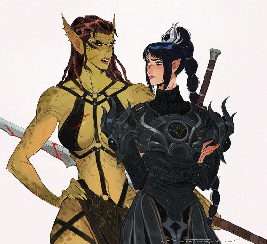 shadowheart and lae'zel (dungeons & dragons and 2 more) drawn by ami_thompson