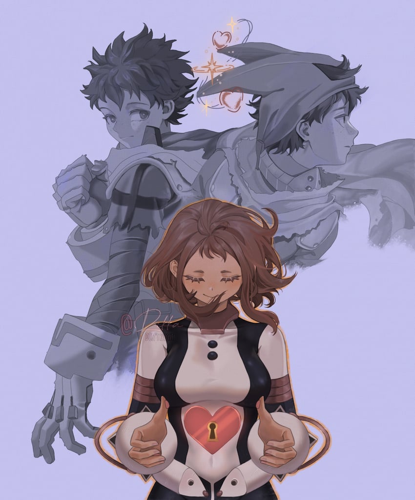 midoriya izuku and uraraka ochaco (boku no hero academia) drawn by rikka_(qgirl_26)