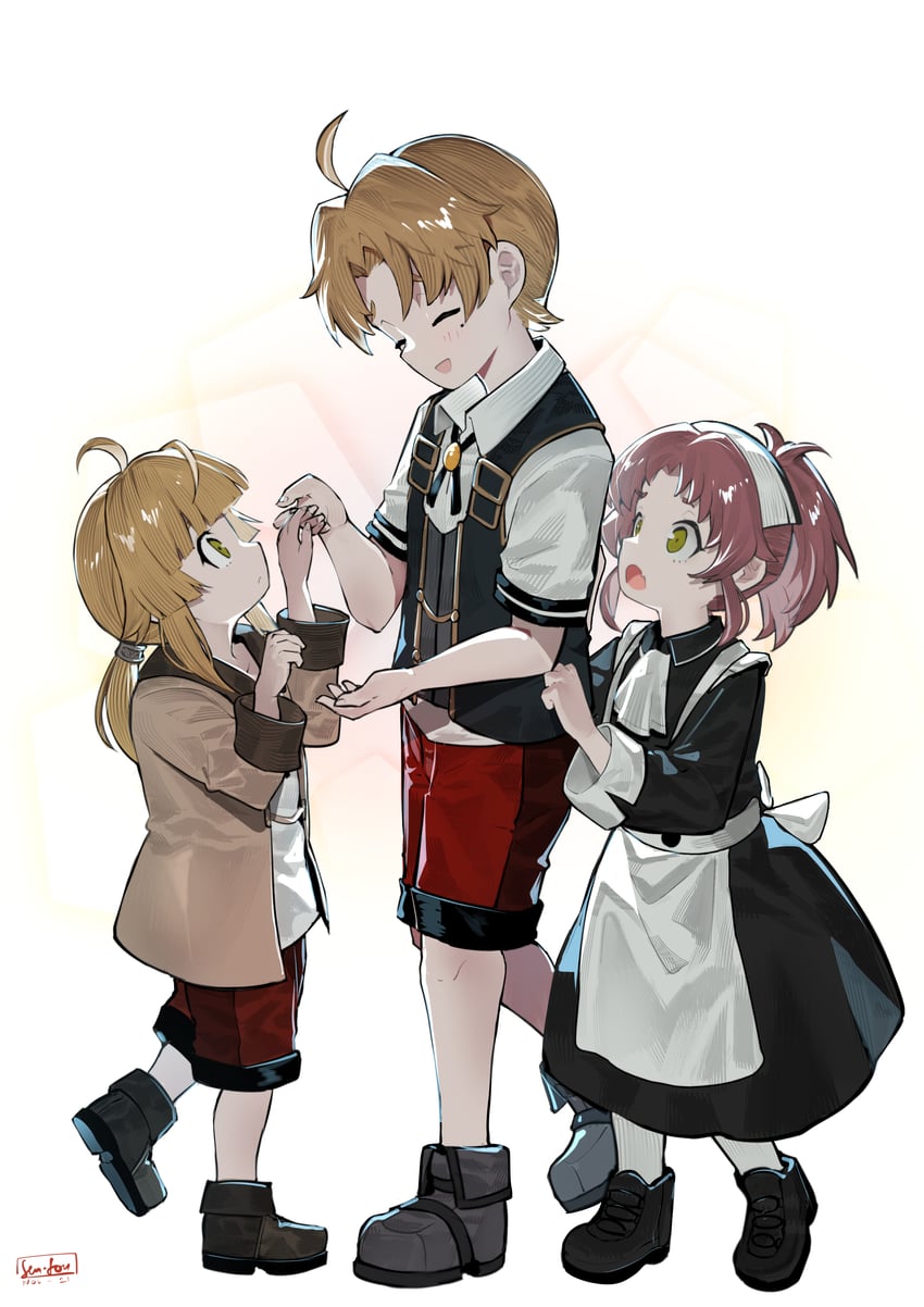 rudeus greyrat, norn greyrat, and aisha greyrat (mushoku tensei) drawn by sen-jou