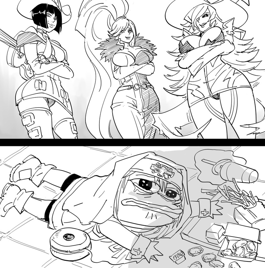 bridget, i-no, pepe the frog, konoe a. mercury, and hilda (guilty gear and 5 more) drawn by bb_(baalbuddy)