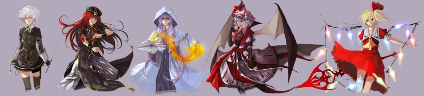 remilia scarlet, flandre scarlet, izayoi sakuya, patchouli knowledge, and hong meiling (touhou and 1 more) drawn by au11