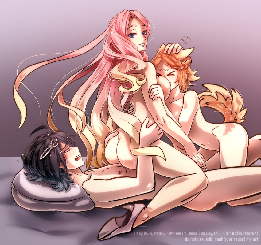 amaki ren, eclair seaetto, and wyndia (tate no yuusha no nariagari) drawn by temerohimitaki