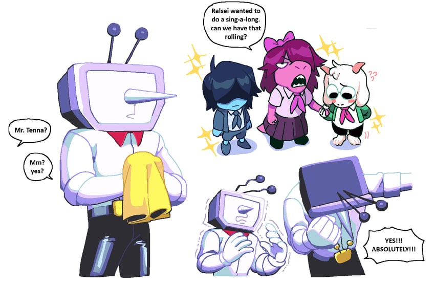 kris, susie, ralsei, and ant tenna (deltarune) drawn by kambingpersik