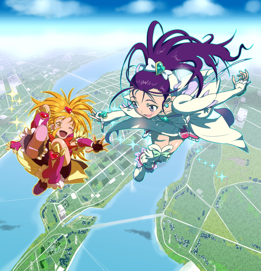 hyuuga saki, mishou mai, cure bloom, and cure egret (precure and 1 more) drawn by itsuzuki_kanau