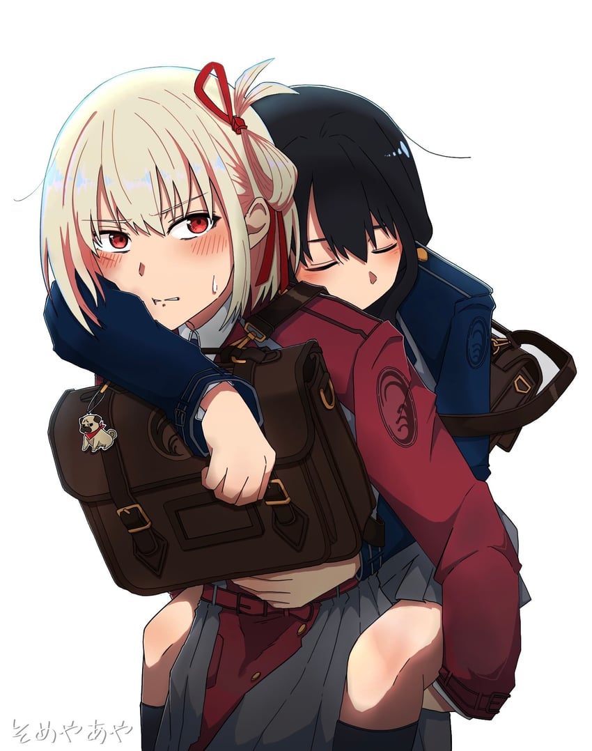 nishikigi chisato and inoue takina (lycoris recoil) drawn by soooya