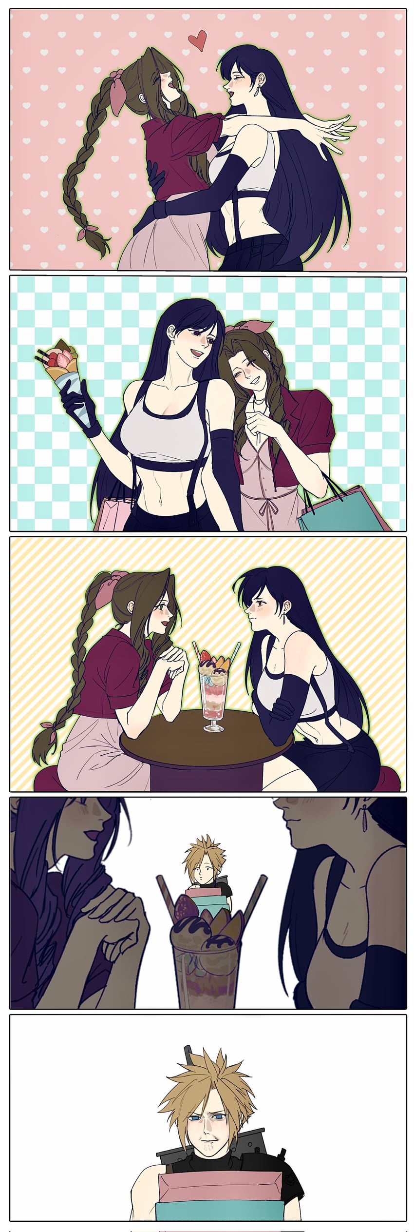 tifa lockhart, cloud strife, and aerith gainsborough (final fantasy and 2 more) drawn by aaamber_22