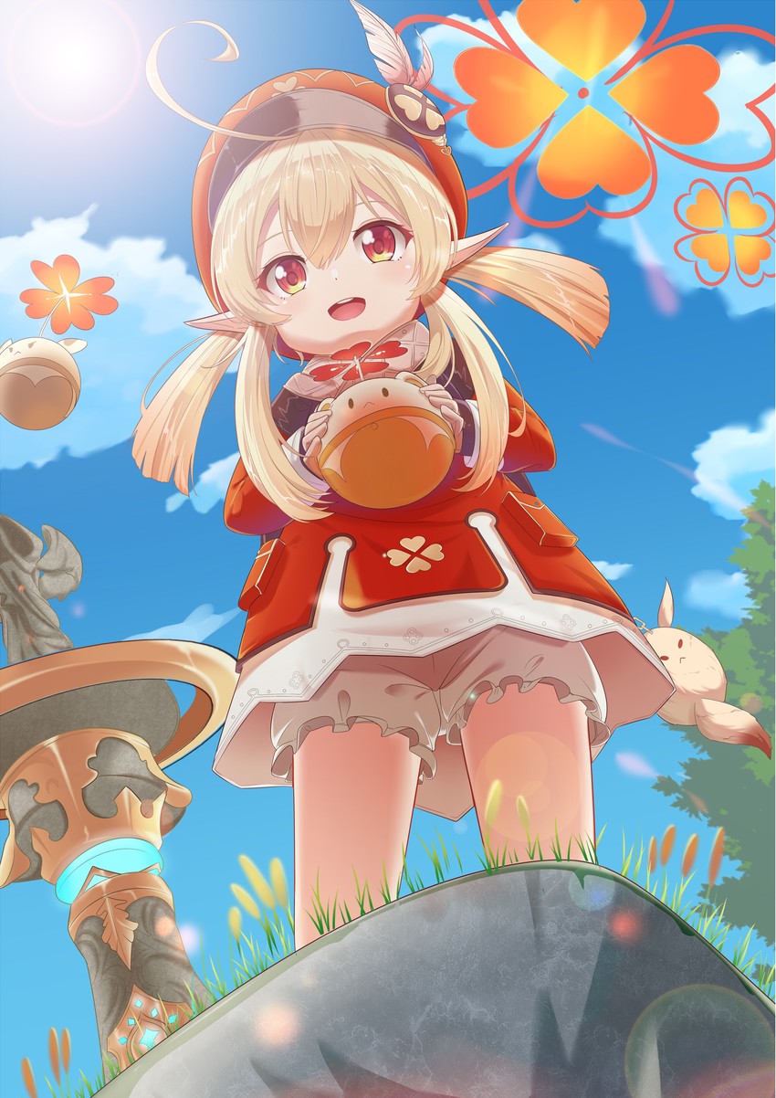 klee, dodoco, and statue of the seven (genshin impact) drawn by maomao_zaici