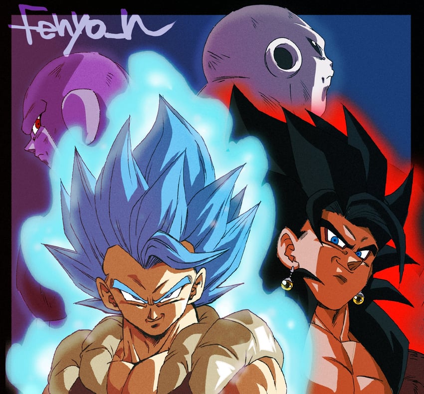 gogeta, vegetto, vegetto, hit, and jiren (dragon ball and 1 more) drawn by fenyon