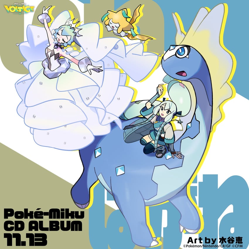 hatsune miku, jirachi, aurorus, steel miku, and rock miku (pokemon and 2 more) drawn by mizutani_megumi