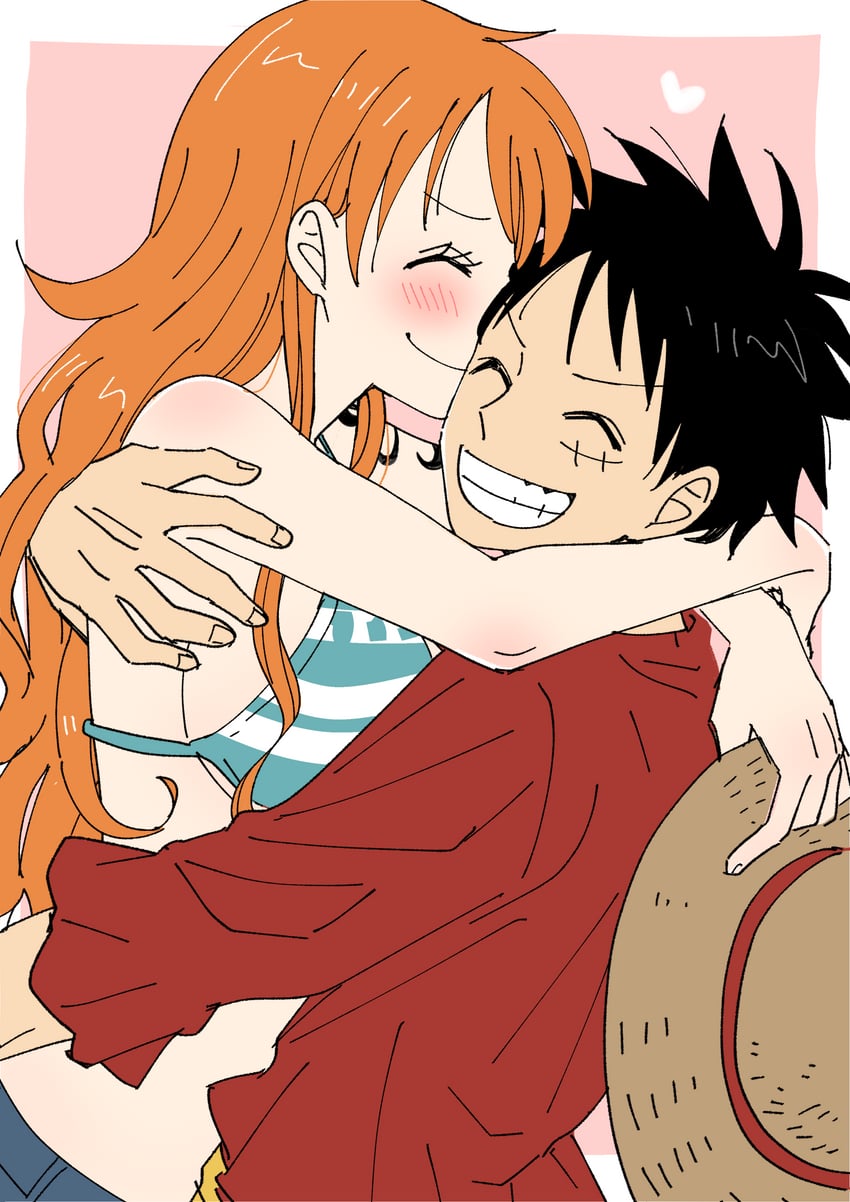 nami and monkey d. luffy (one piece) drawn by oshicpume