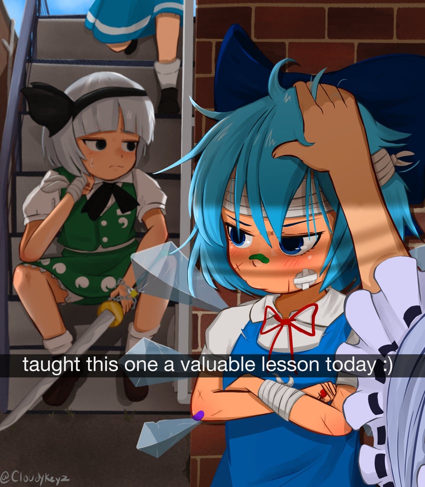 konpaku youmu, cirno, saigyouji yuyuko, and daiyousei (touhou) drawn by cloudykeyz