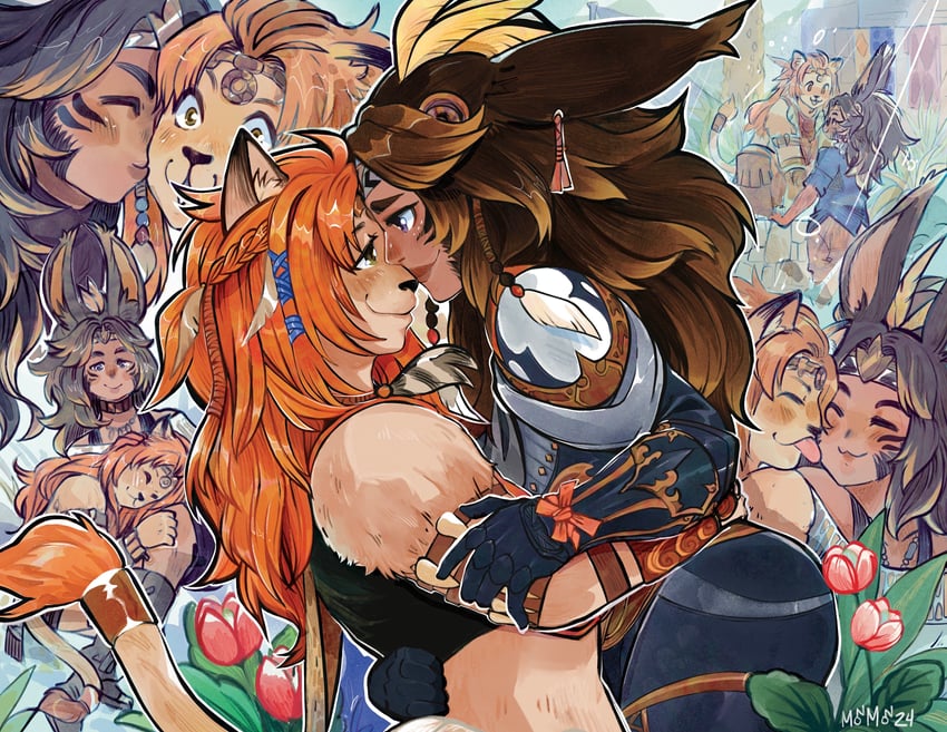 warrior of light and wuk lamat (final fantasy and 1 more) drawn by madqueenmomo