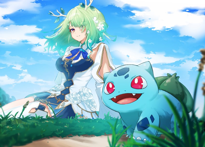ceres fauna and bulbasaur (pokemon and 2 more) drawn by taiyo_sketches