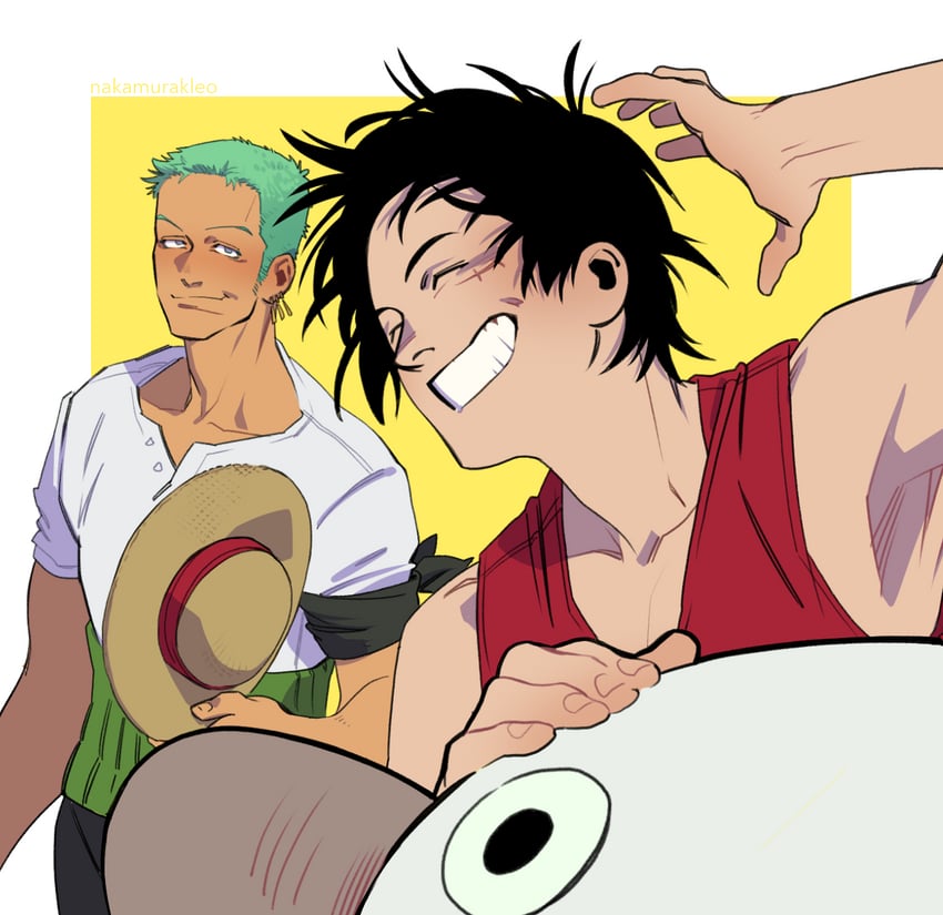 monkey d. luffy, roronoa zoro, and going merry (one piece) drawn by nakamurakleo