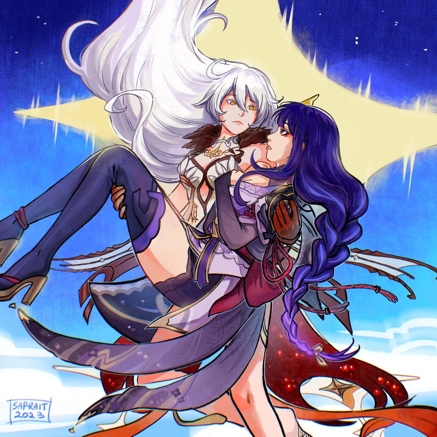 raiden shogun and unknown god (genshin impact) drawn by saprait_lond