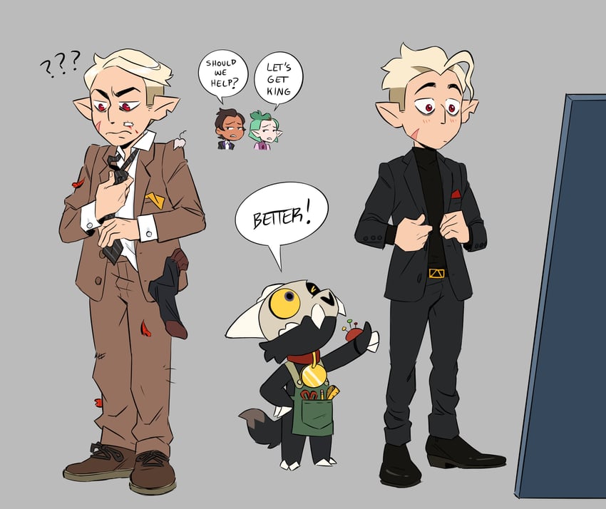 luz noceda, amity blight, hunter, and king clawthorne (the owl house) drawn by dana_terrace