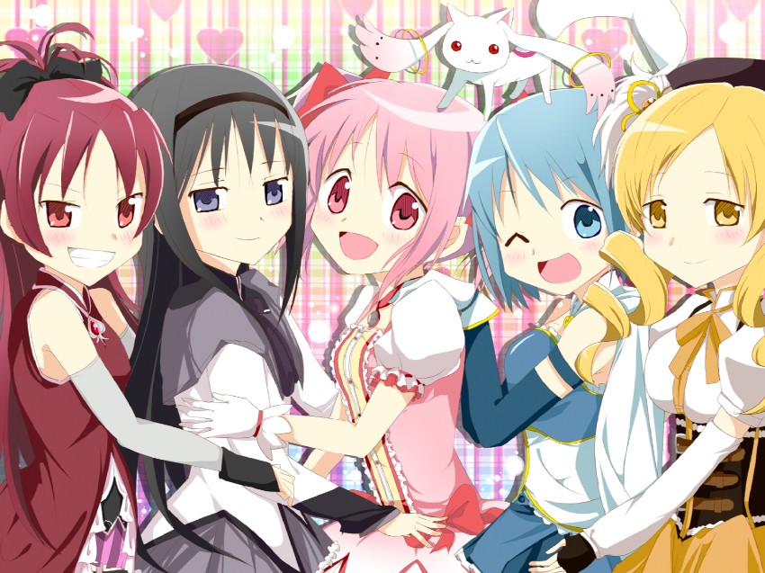 akemi homura, kaname madoka, miki sayaka, sakura kyoko, tomoe mami, and 1 more (mahou shoujo madoka magica) drawn by yuzuyu010