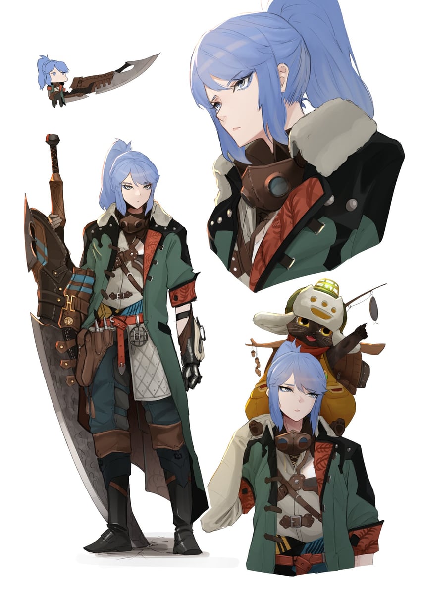 monster hunter, player palico, and saki (monster hunter and 1 more) drawn by the_atko