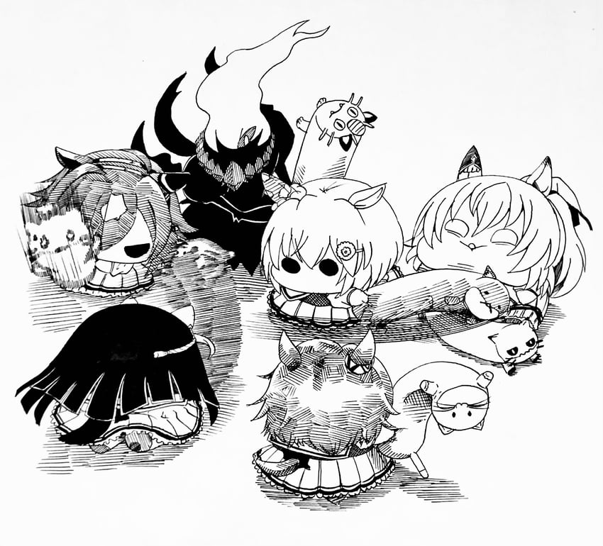 seiun sky, narita taishin, meowth, darkrai, calstone light o, and 2 more (pokemon and 3 more) drawn by by_tsume