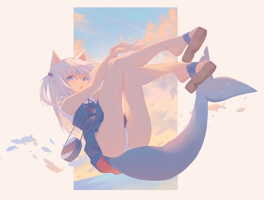 gawr gura (hololive and 1 more) drawn by midori_fufu