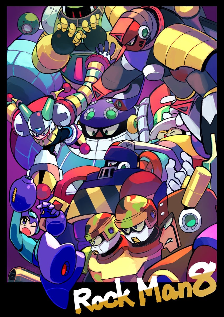 mega man, tengu man, clown man, astro man, frost man, and 4 more (mega man and 1 more) drawn by 1278mkyp