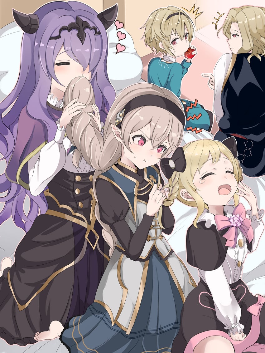 female corrin, camilla, elise, leo, and xander (fire emblem and 2 more) drawn by nenemu0
