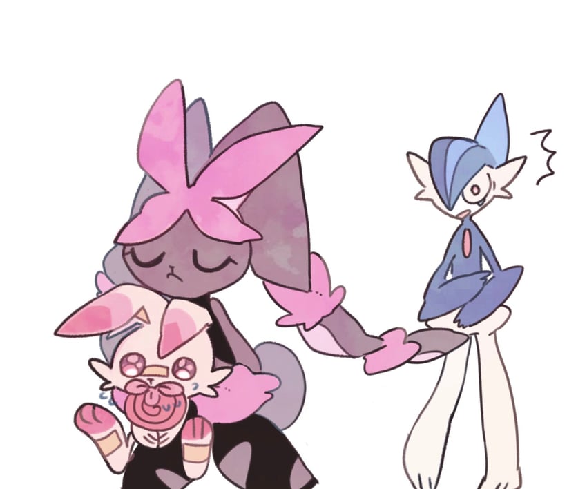 lopunny, gallade, and mega lopunny (pokemon) drawn by masayo_(skip)
