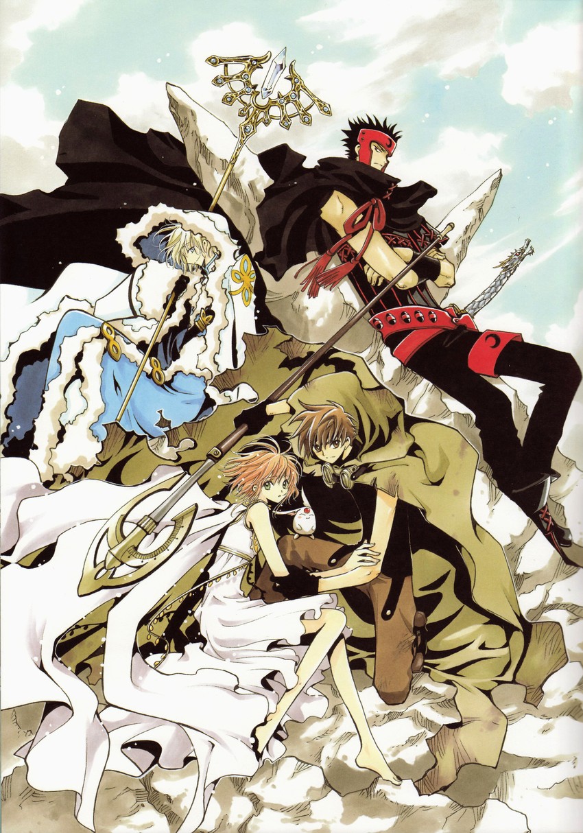 sakura hime, xiaolang, fai d. flowright, and kurogane (tsubasa chronicle) drawn by clamp_(circle)