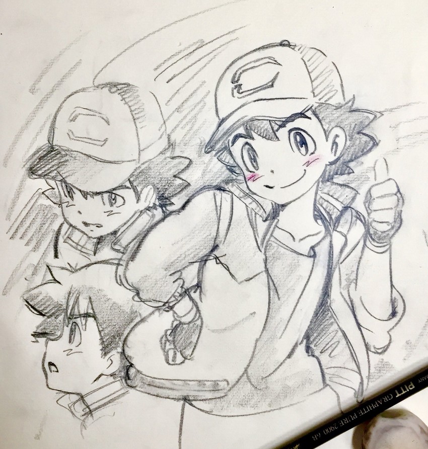 ash ketchum (pokemon and 1 more) drawn by kaneko_shizue