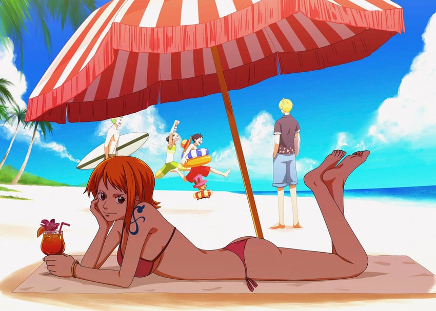 nami, monkey d. luffy, roronoa zoro, sanji, tony tony chopper, and 1 more (one piece) drawn by um0gzu1