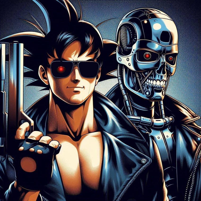 son goku and t-800 (dragon ball and 2 more)