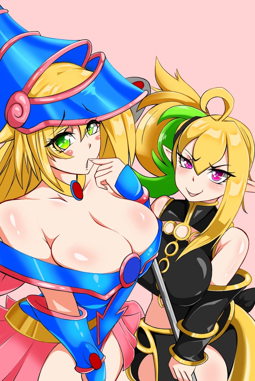 dark magician girl and sevens road witch (yu-gi-oh! and 1 more) drawn by amausagi_set