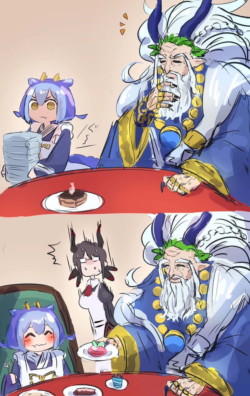 laundry dragonmaid, house dragonmaid, and sauravis dragon sage of the voiceless voice (yu-gi-oh!) drawn by hatano_kiyoshi